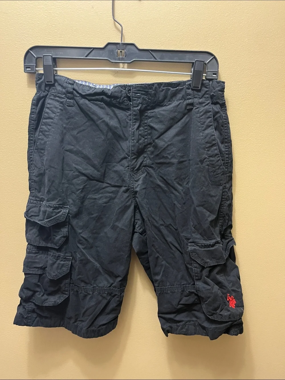 U.S. Polo Assn. Black Cargo Shorts with Red Pony